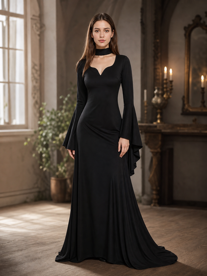 Black Gothic Floor-Length Evening Dress