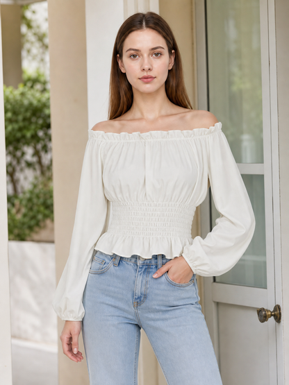 White Blouse with Voluminous Sleeves and Ruffles