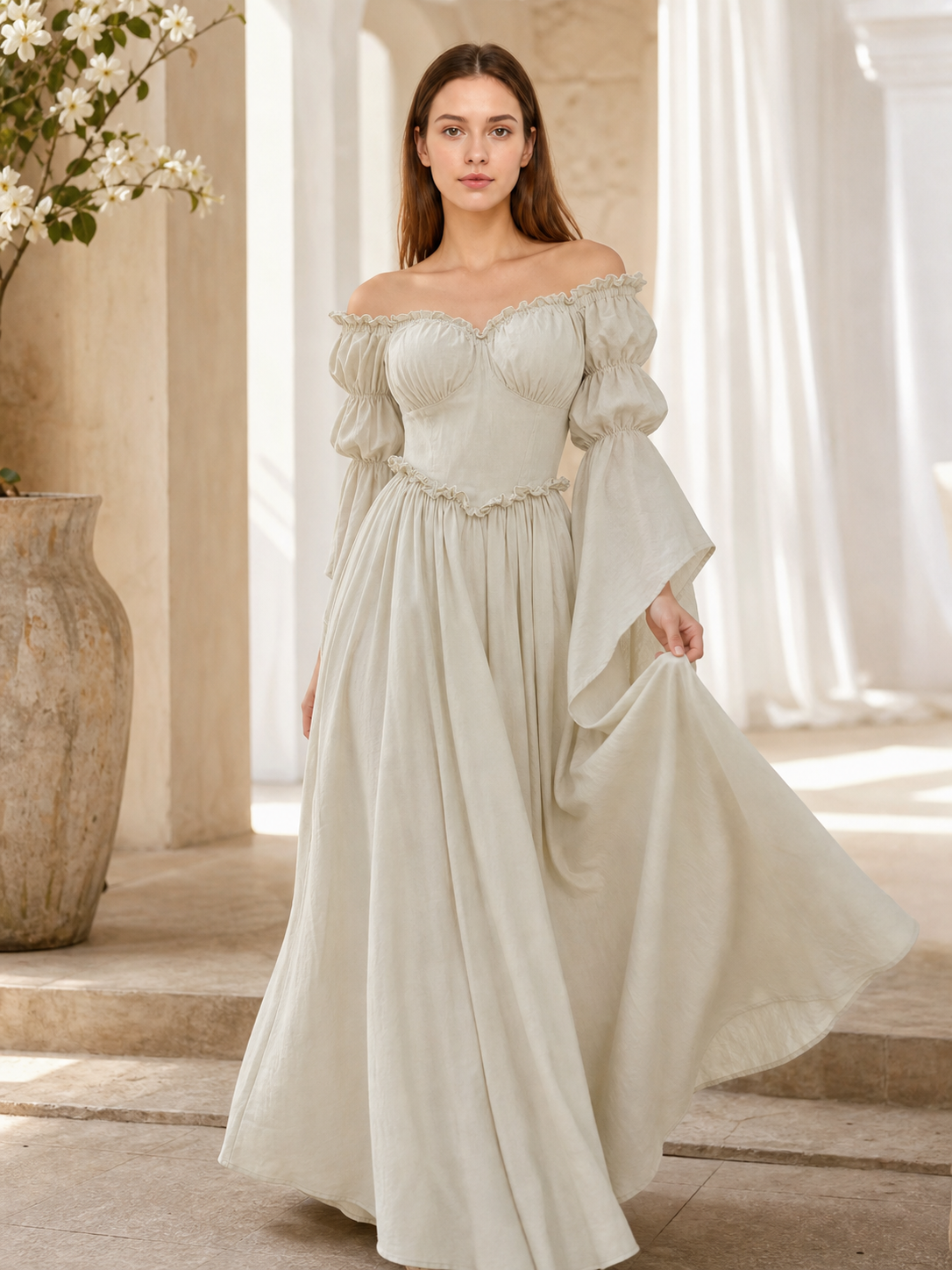 Long vintage-style ruffled dress