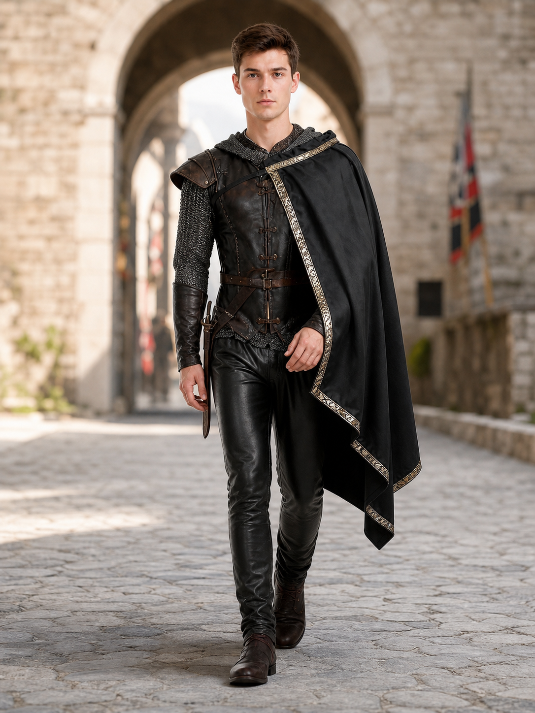 Black Medieval Hooded Carnival Cape