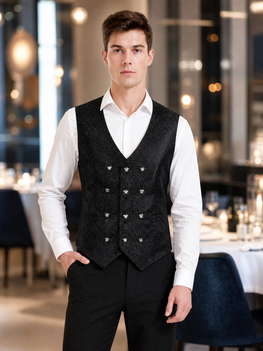 Black sleeveless patterned cosplay vest