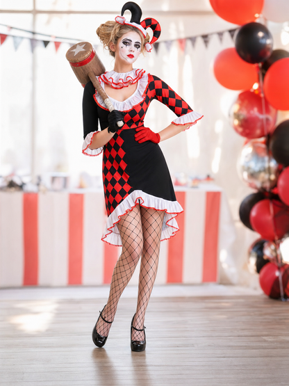 Harlequin Carnival Costume with Dress and Accessories