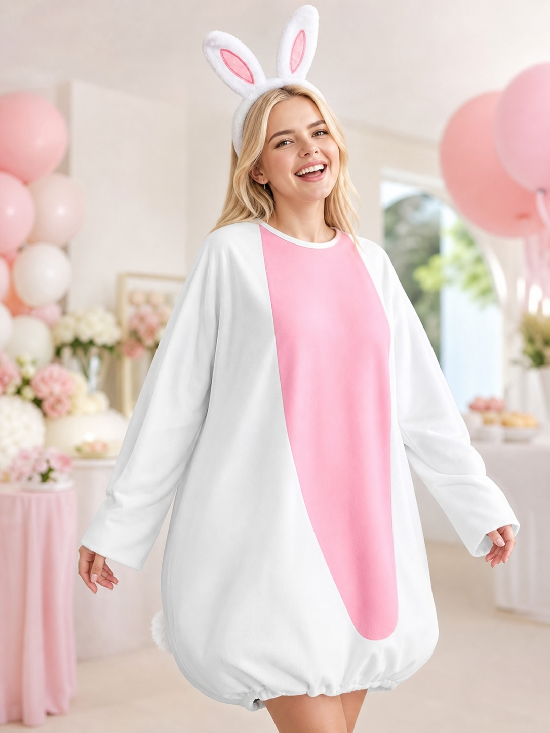 Rabbit Costume with Ears, Tail, and Pink Panel