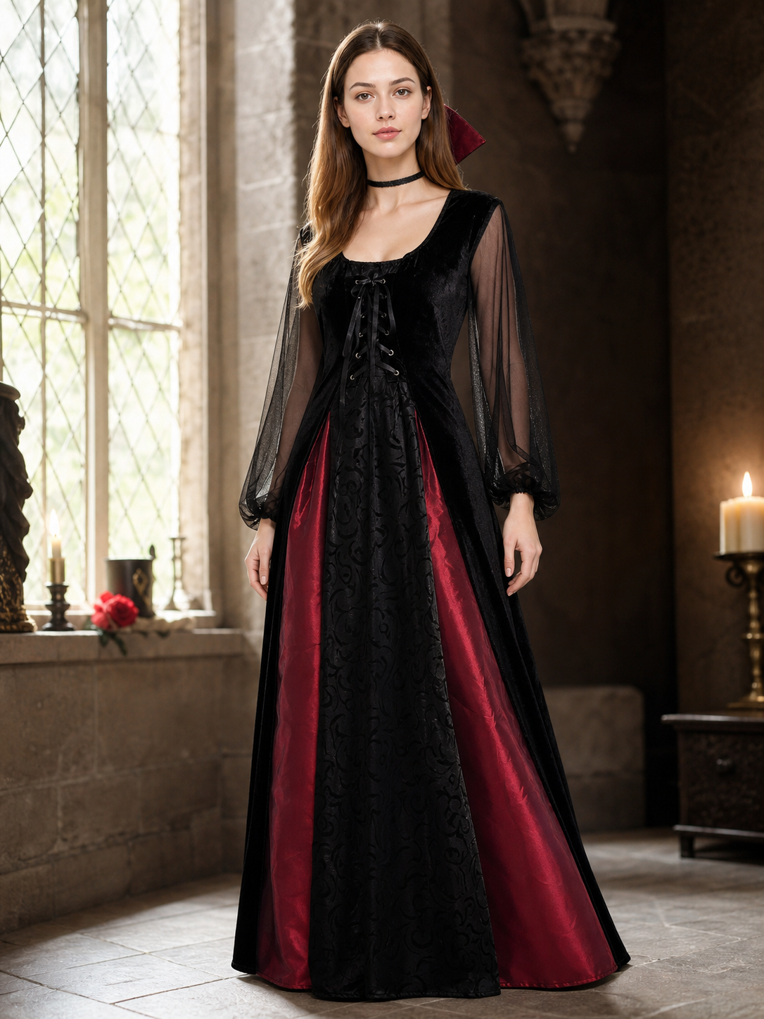 Gothic long dress for cosplay and masquerade