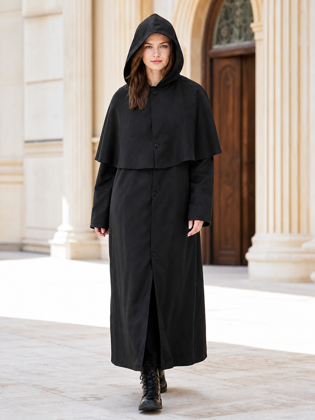 Black hooded cloak for cosplay and Halloween