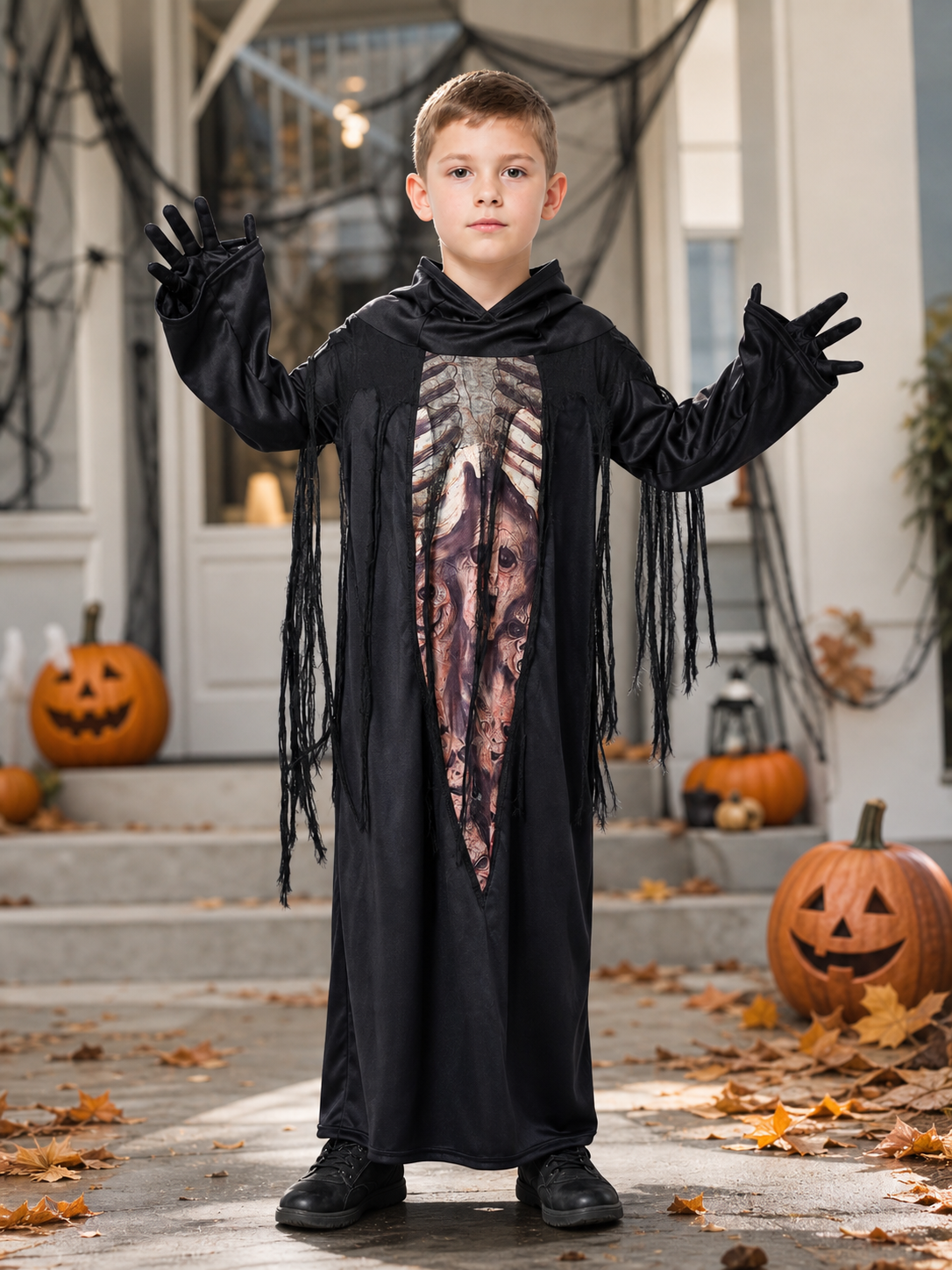 Gothic Hooded Skeleton Costume for Halloween
