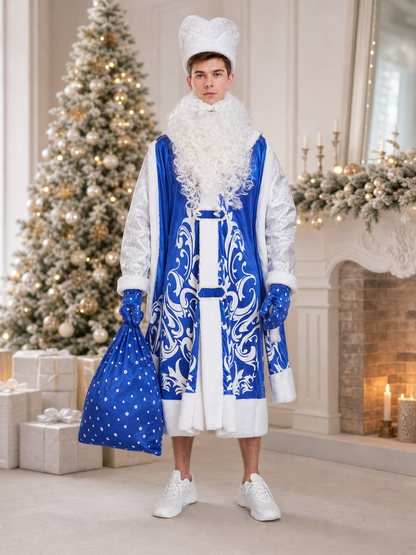 New Year's Santa Claus Costume with Beard and Sack