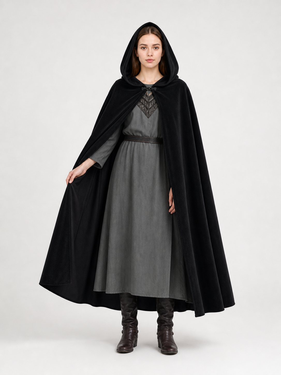 Black costume cloak with a large hood