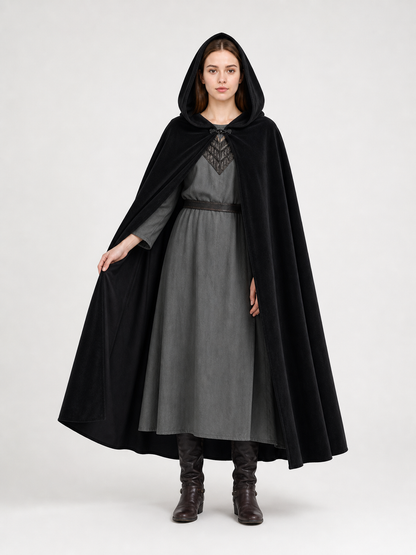 Black costume cloak with a large hood