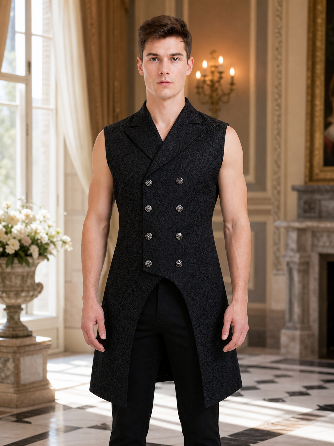 Classic Sleeveless Vest with Jacquard Pattern