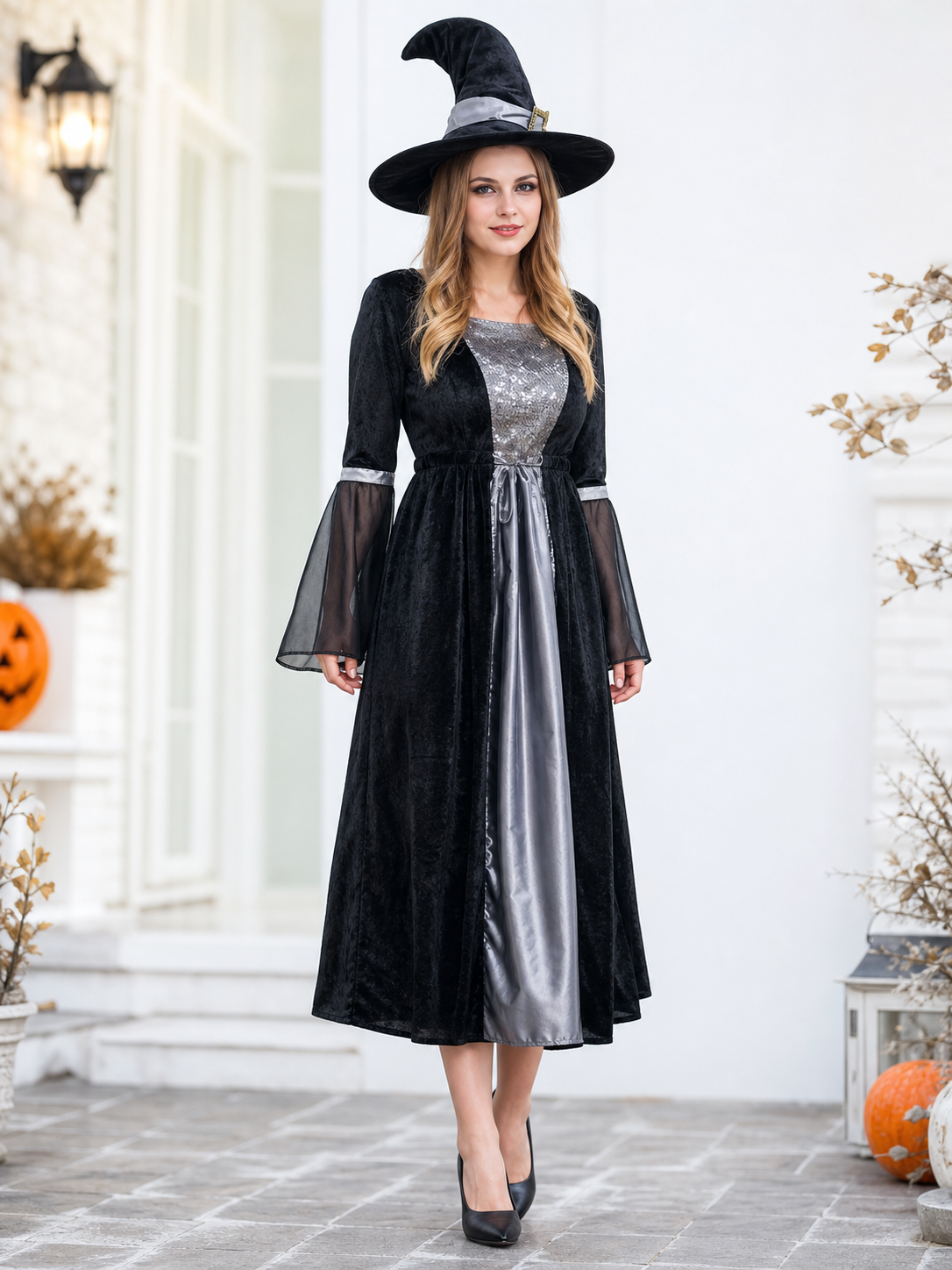 Witch Costume with Dress and Pointed Hat