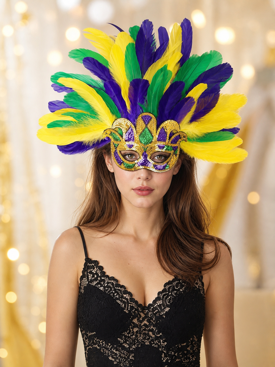 Carnival Headpiece with Feathers and Mask