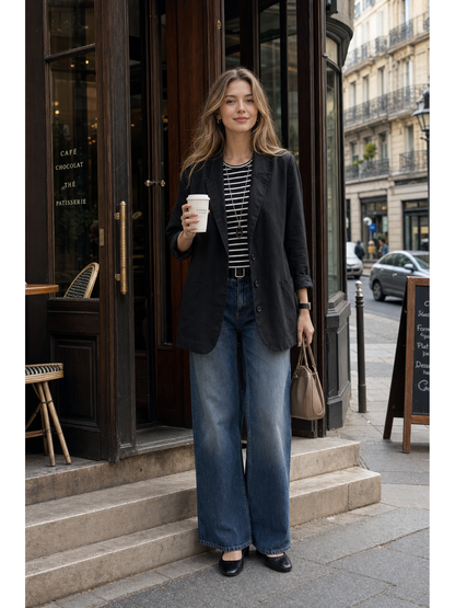 Women's black oversized blazer with lapels