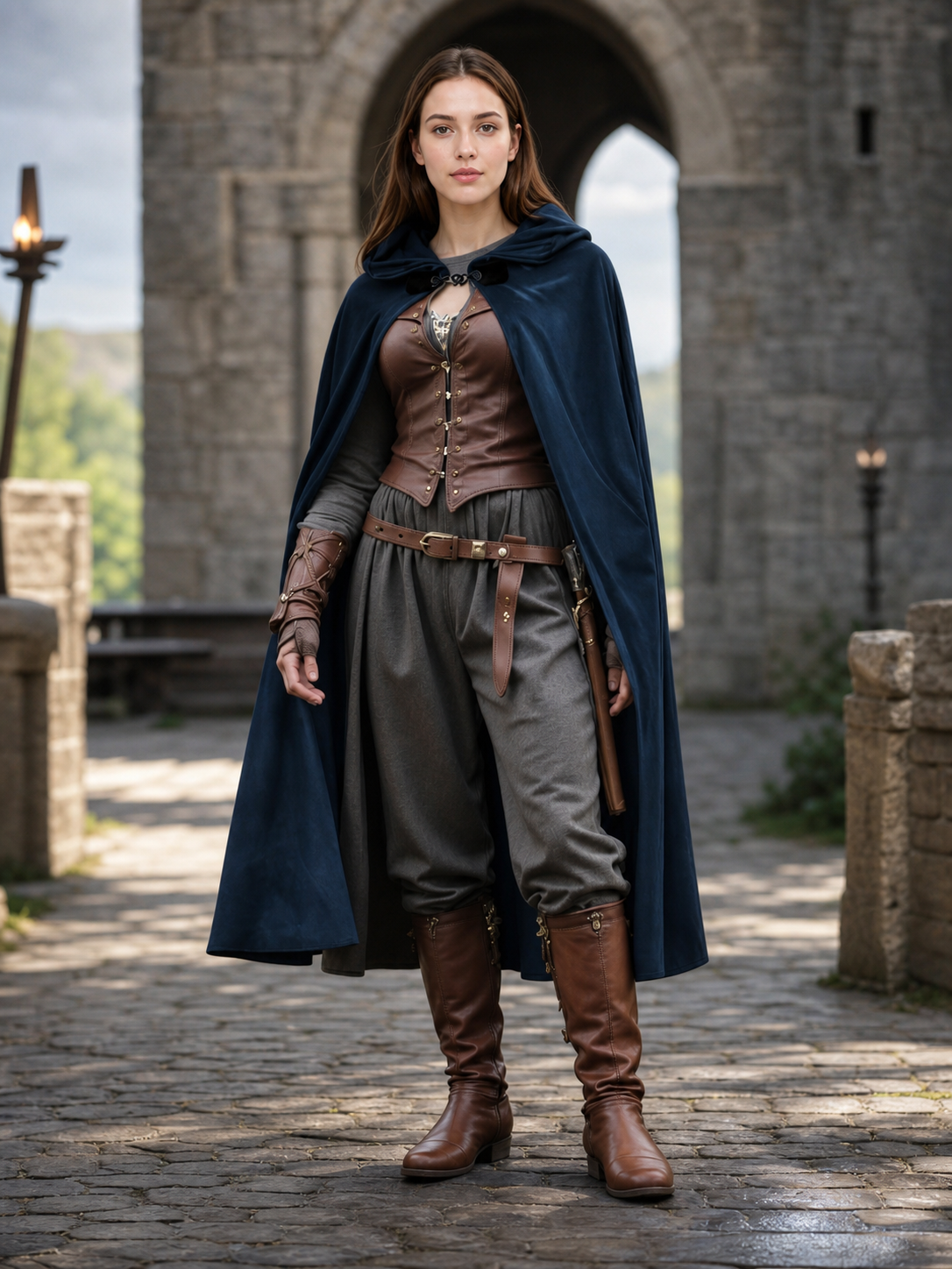 Dark Blue Hooded Costume Cloak
