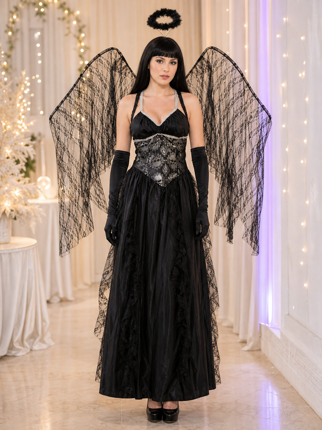 Gothic Angel Halloween Costume with Wings