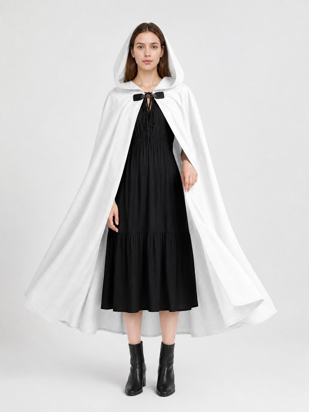 White medieval costume cloak with hood