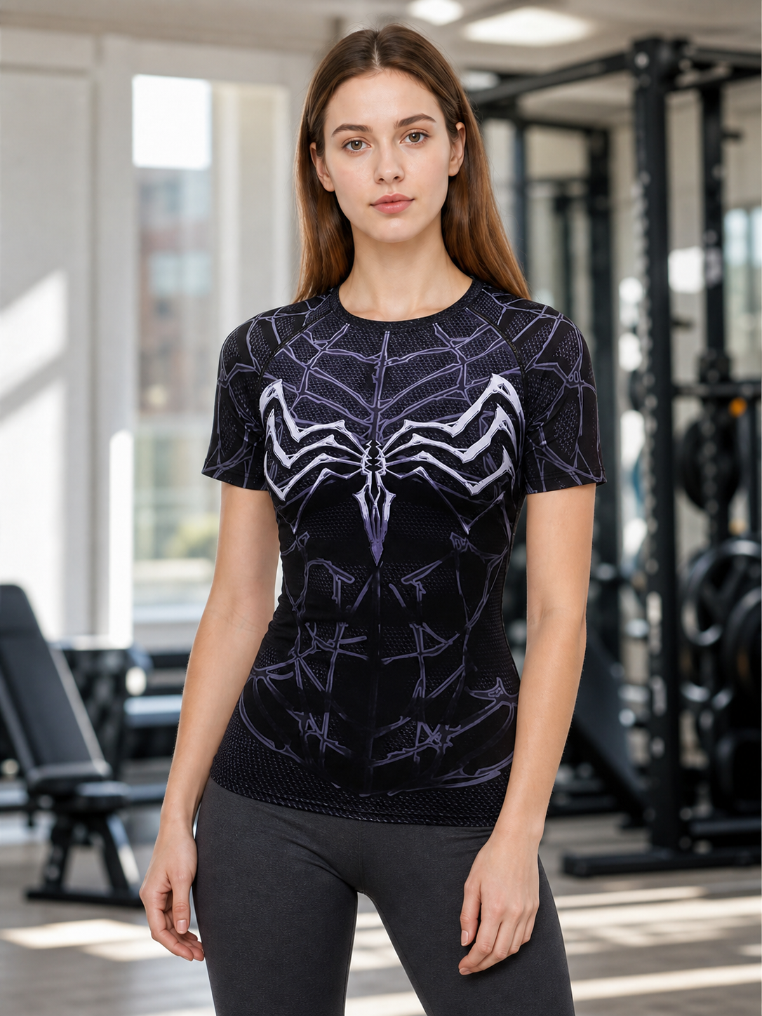 Spiderweb Print Compression T-Shirt, Superhero Style