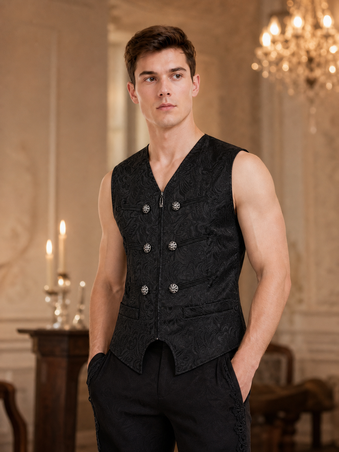 Costume Sleeveless Vest with Jacquard Pattern