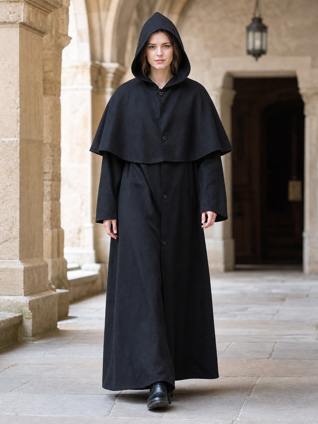 Black long hooded cloak, carnival costume