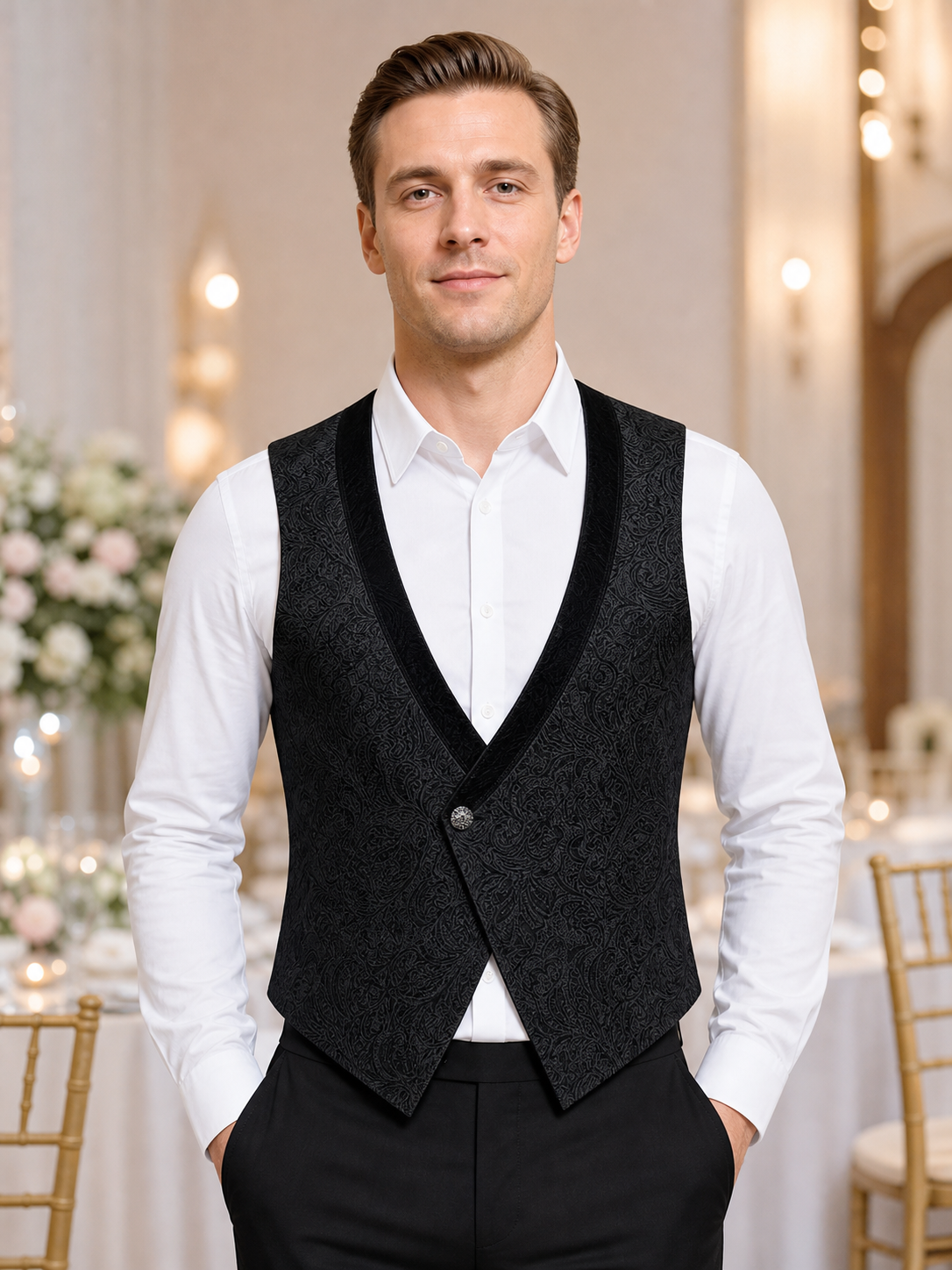 Black Jacquard Vest for Halloween