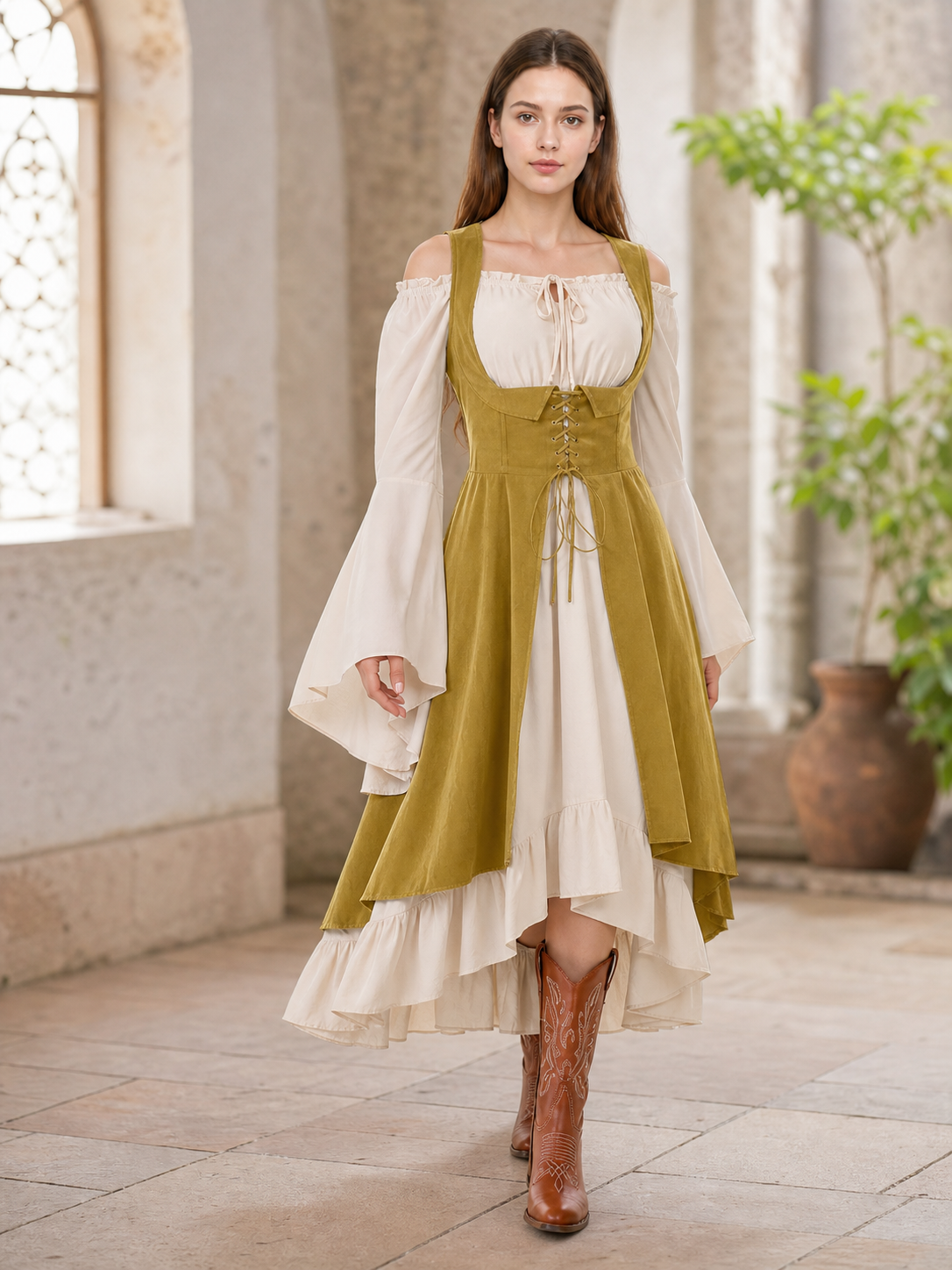 Renaissance-Style Costume Dress with Lacing