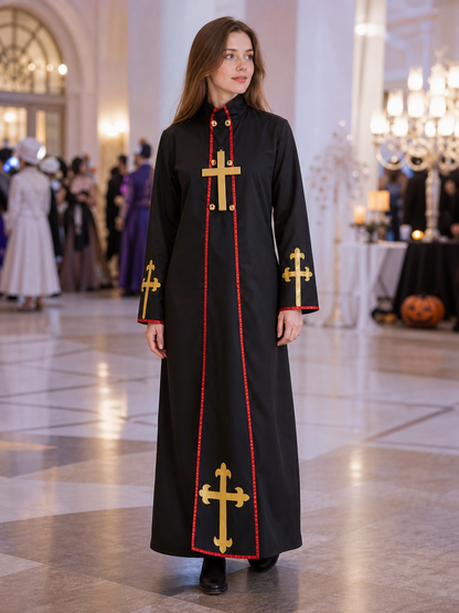 Long Black Cosplay Robe with Cross