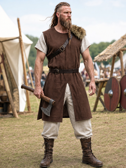 Long Brown Sleeveless Vest Tunic
