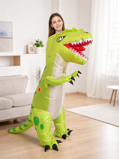 Green inflatable dinosaur costume for parties