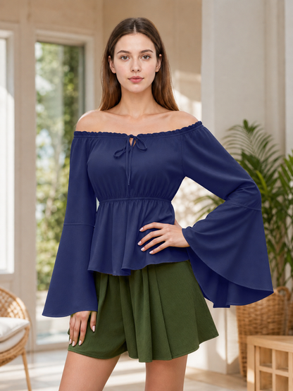 Off-the-Shoulder Long-Sleeve Blouse