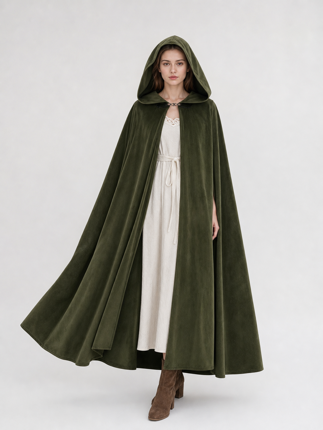 Long Green Hooded Costume Cloak
