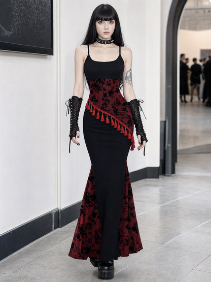 Long Black and Red Gothic Mermaid Dress