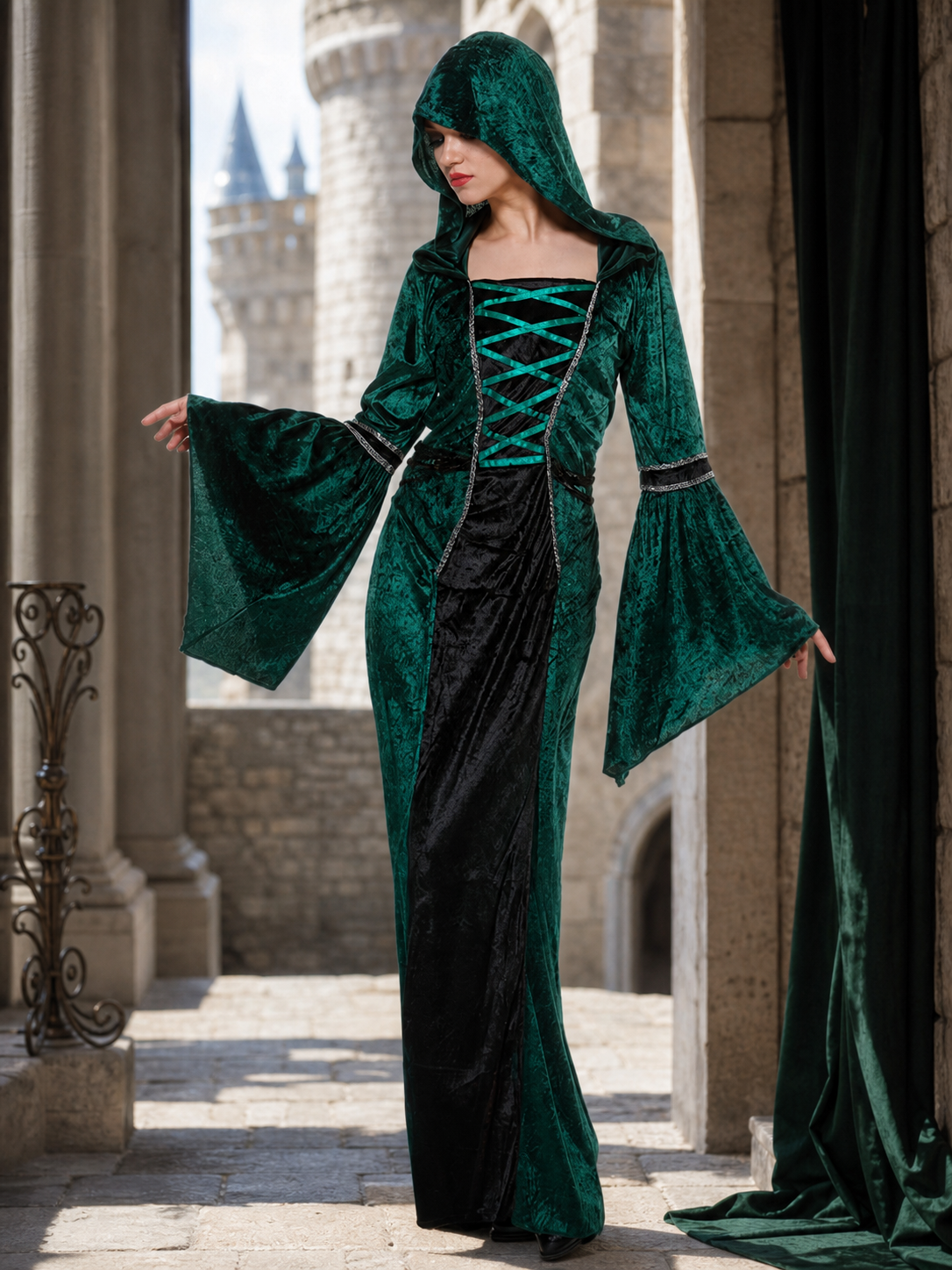 Gothic-Style Hooded Costume Dress