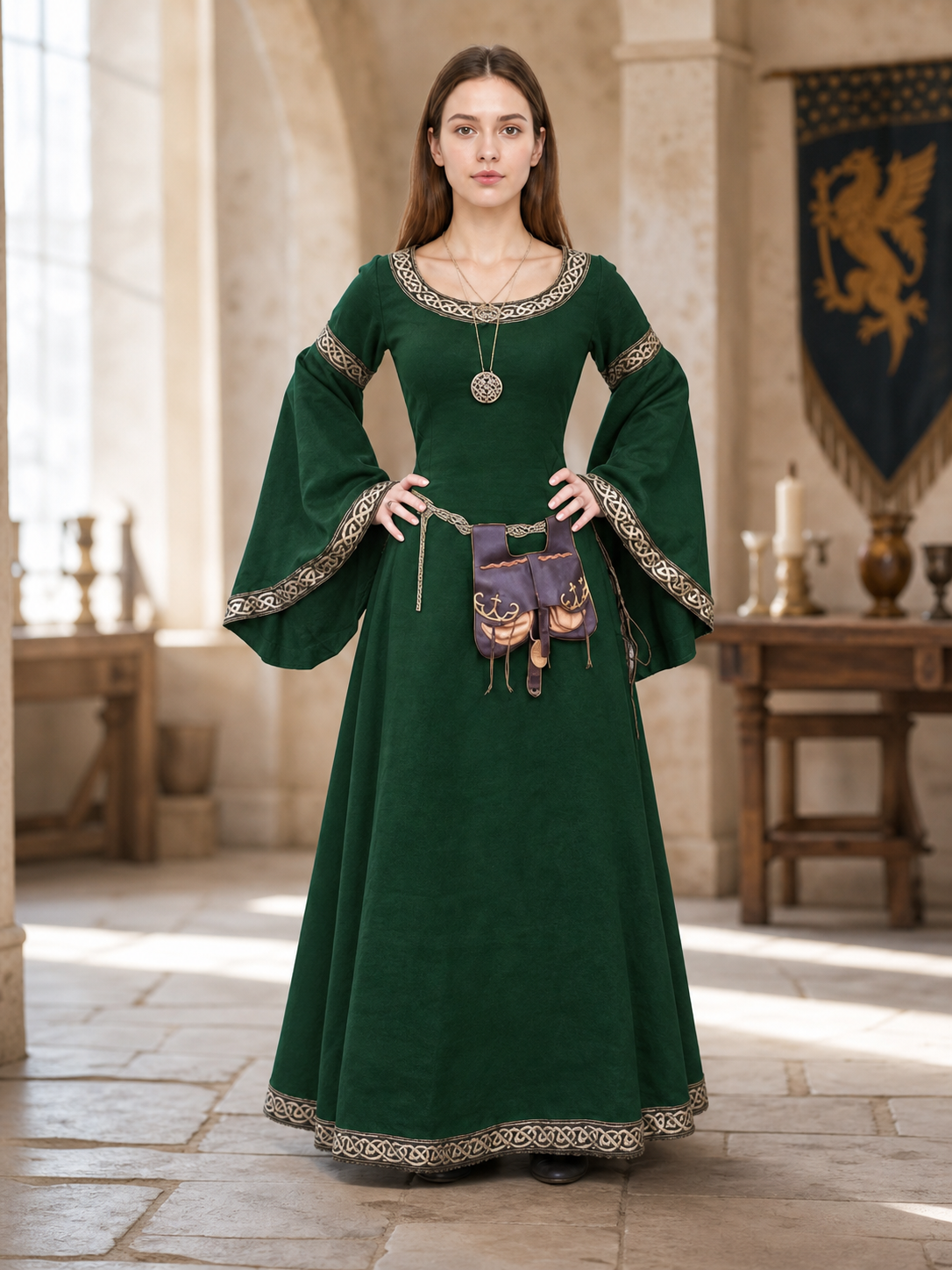 Medieval-Style Dress with Wide Sleeves