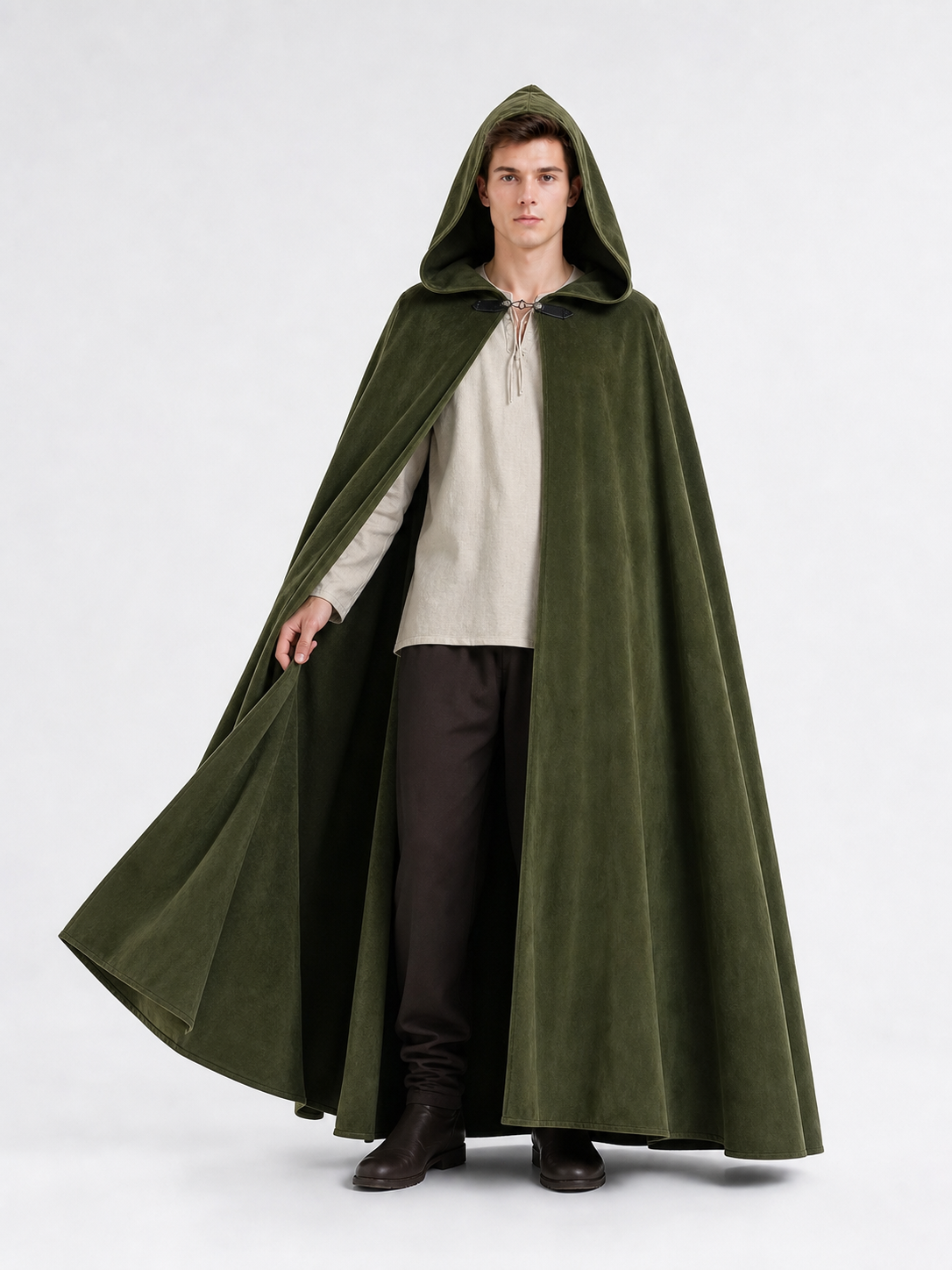 Long Green Hooded Costume Cloak