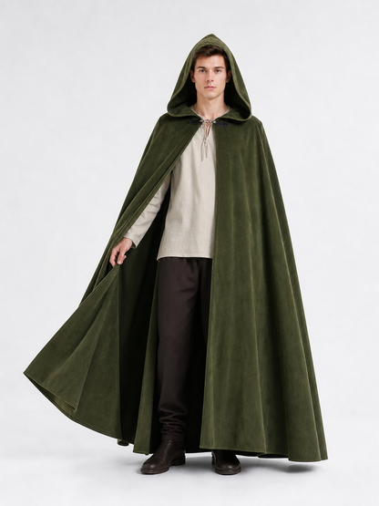 Long Green Hooded Costume Cloak