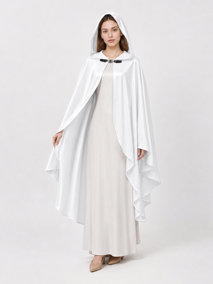 White Hooded Costume Cloak, Flowing Silhouette