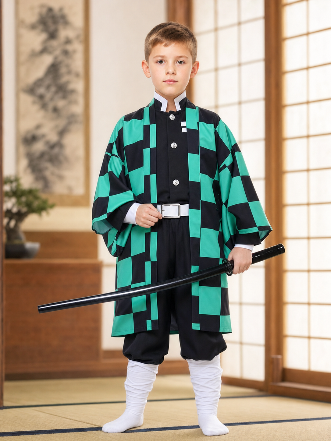 Tanjiro Cosplay Costume with Sword and Accessories