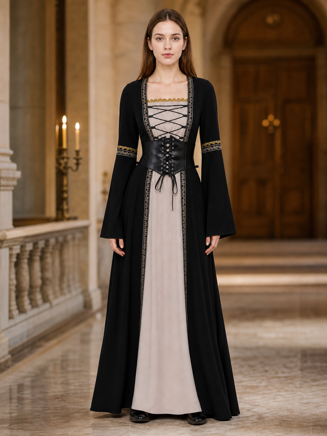 Gothic long-sleeve lace-up dress