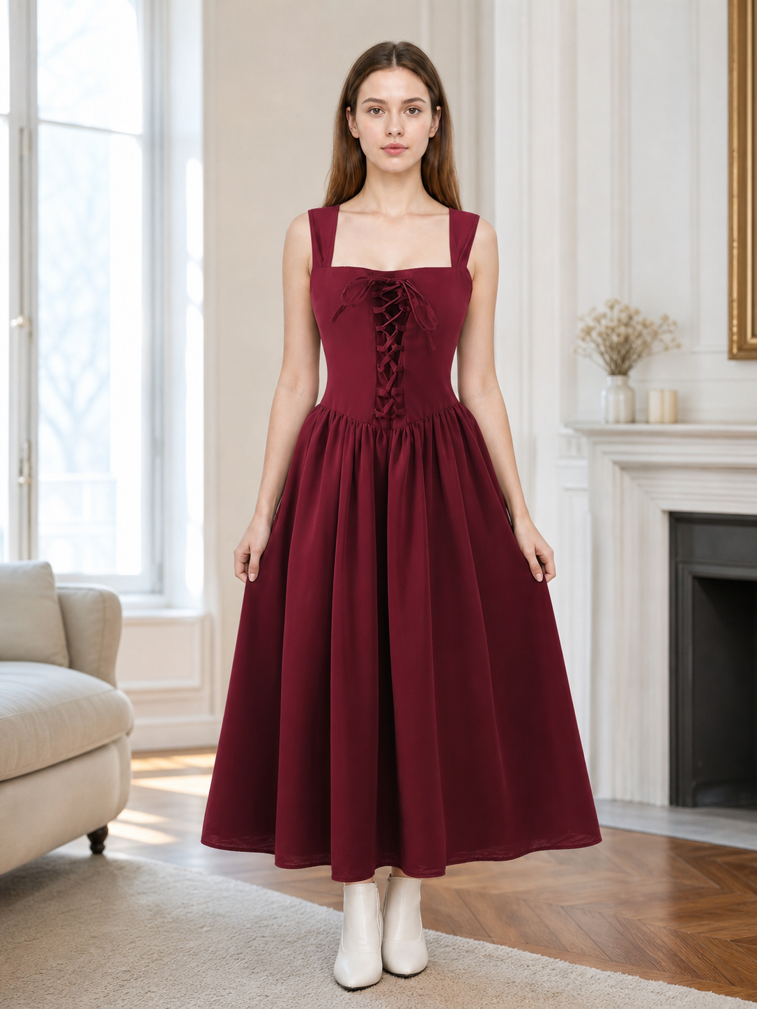 Medieval Long Dress with Corset Lacing