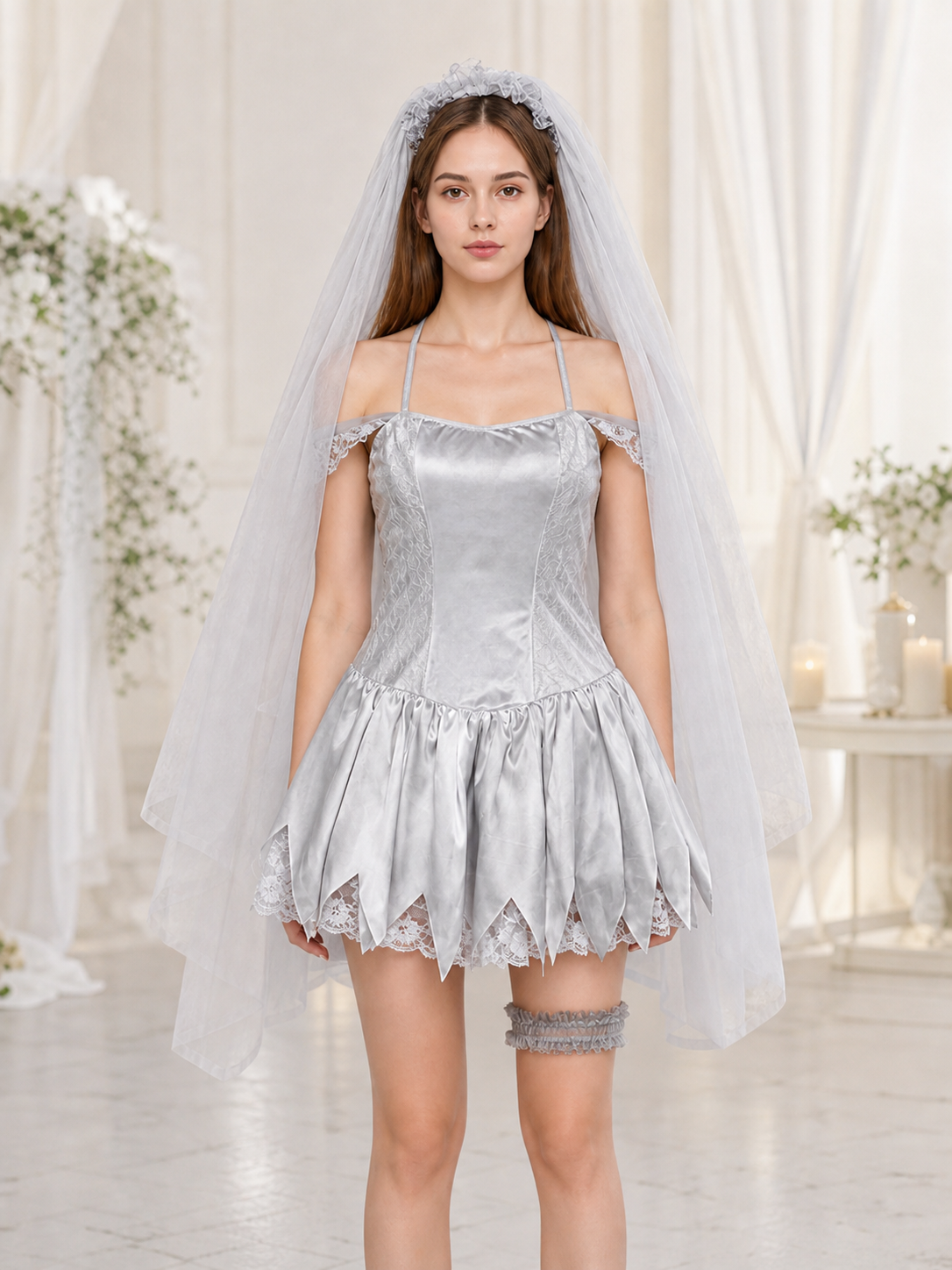 Carnival dress costume with veil and garter
