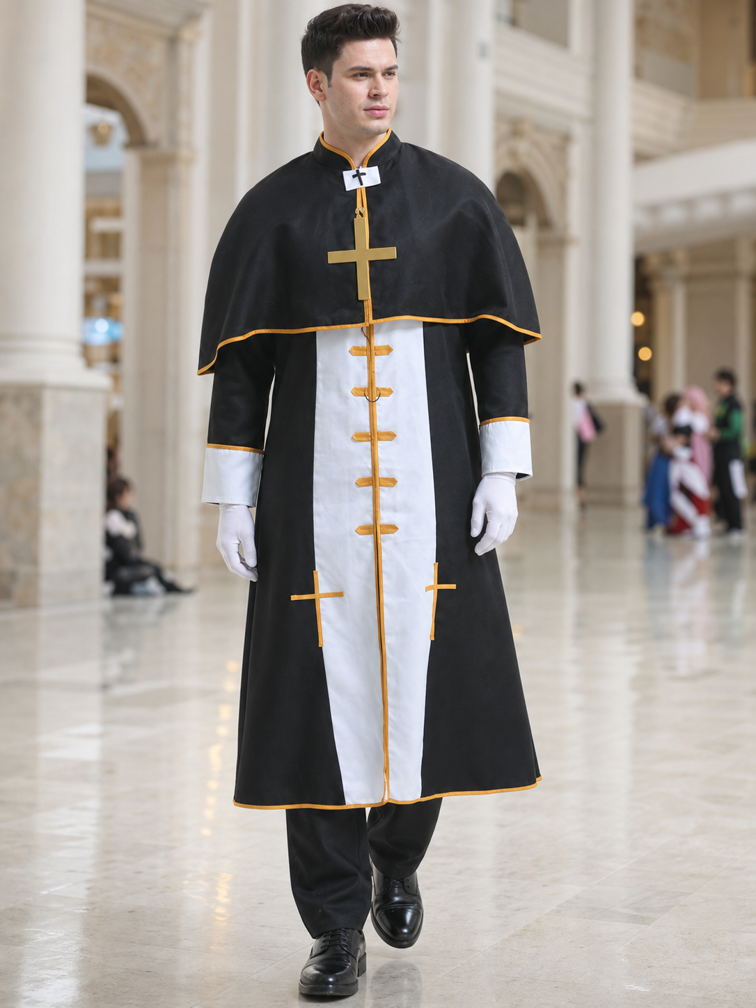 Priest costume with cross and cape