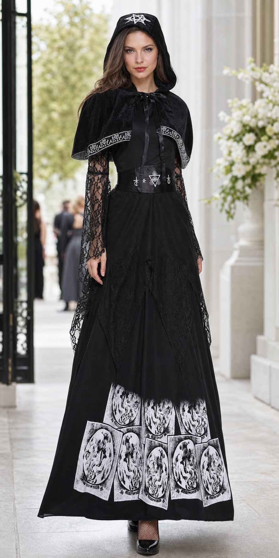 Gothic Witch Costume with Hood and Cape