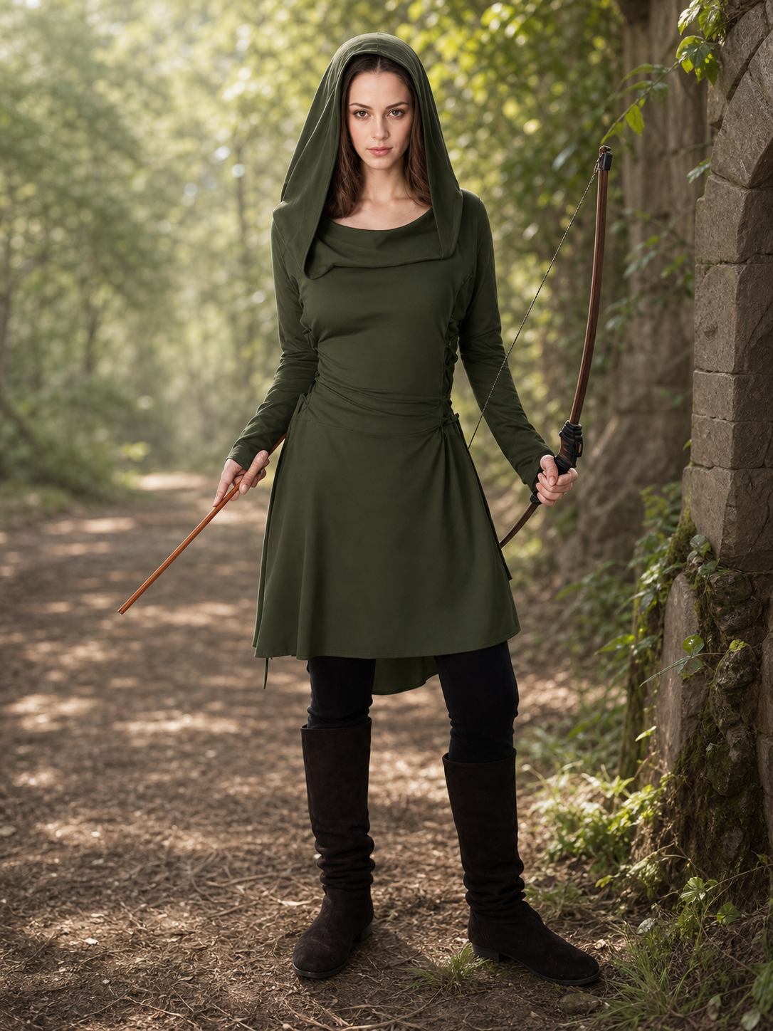 Olive Medieval Hooded Tunic