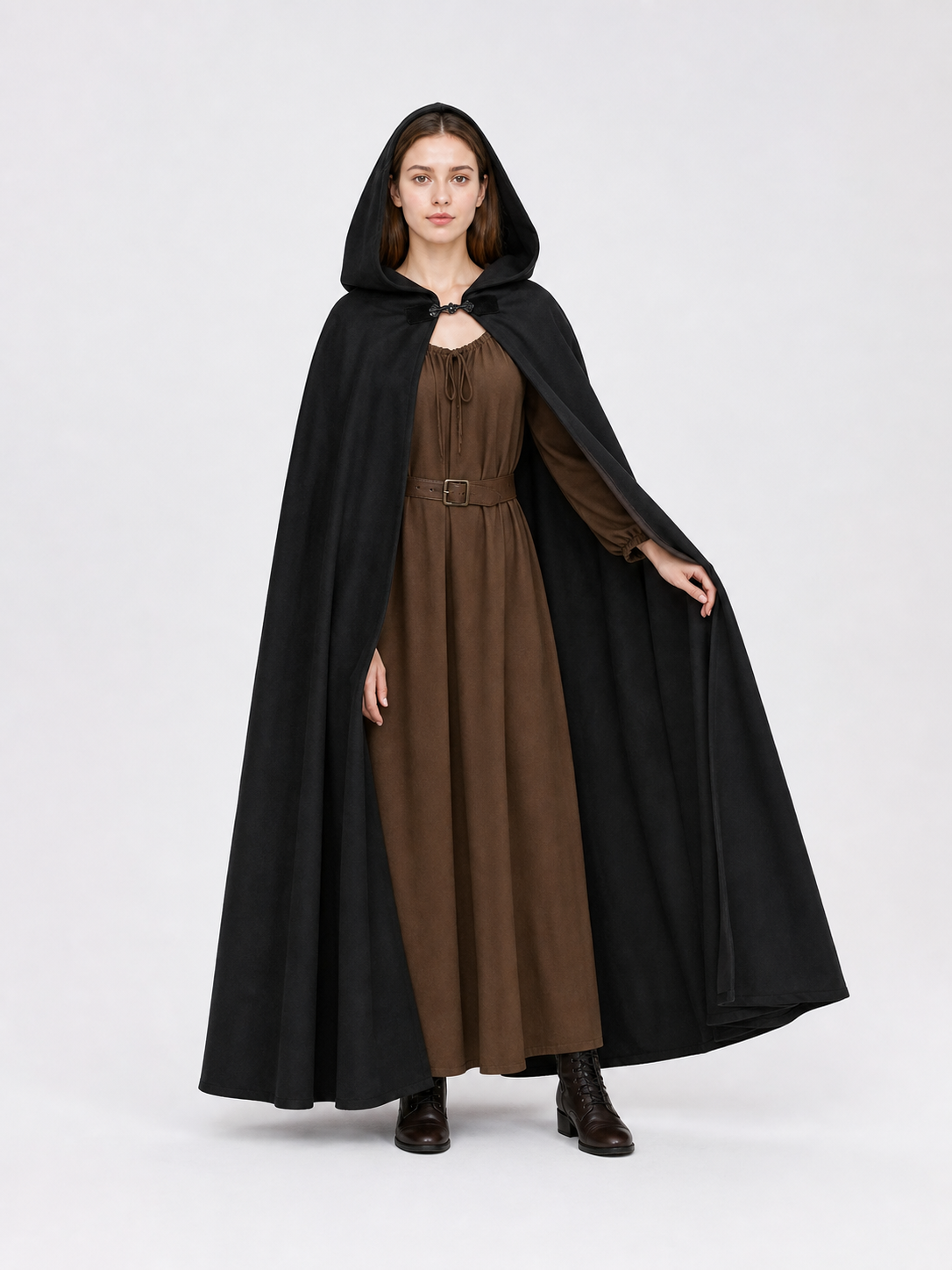 Long black hooded carnival cloak