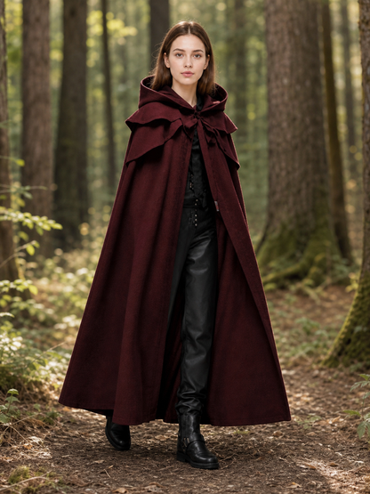 Medieval Gothic Hooded Cloak, Burgundy