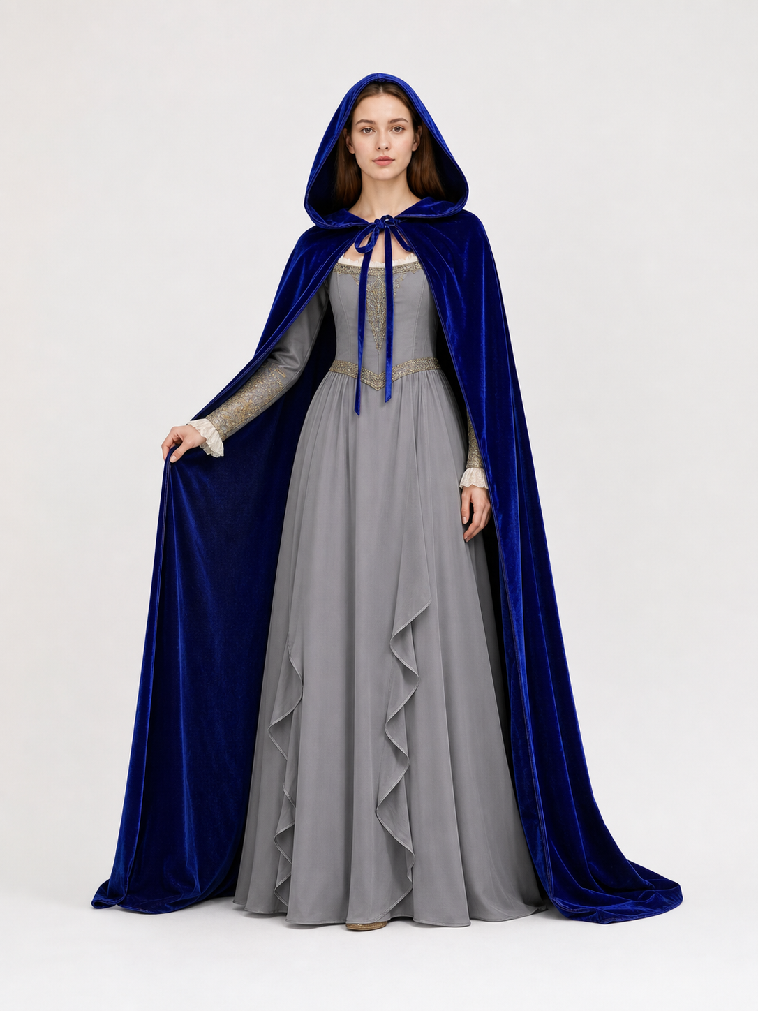 Long Blue Hooded Carnival Cape