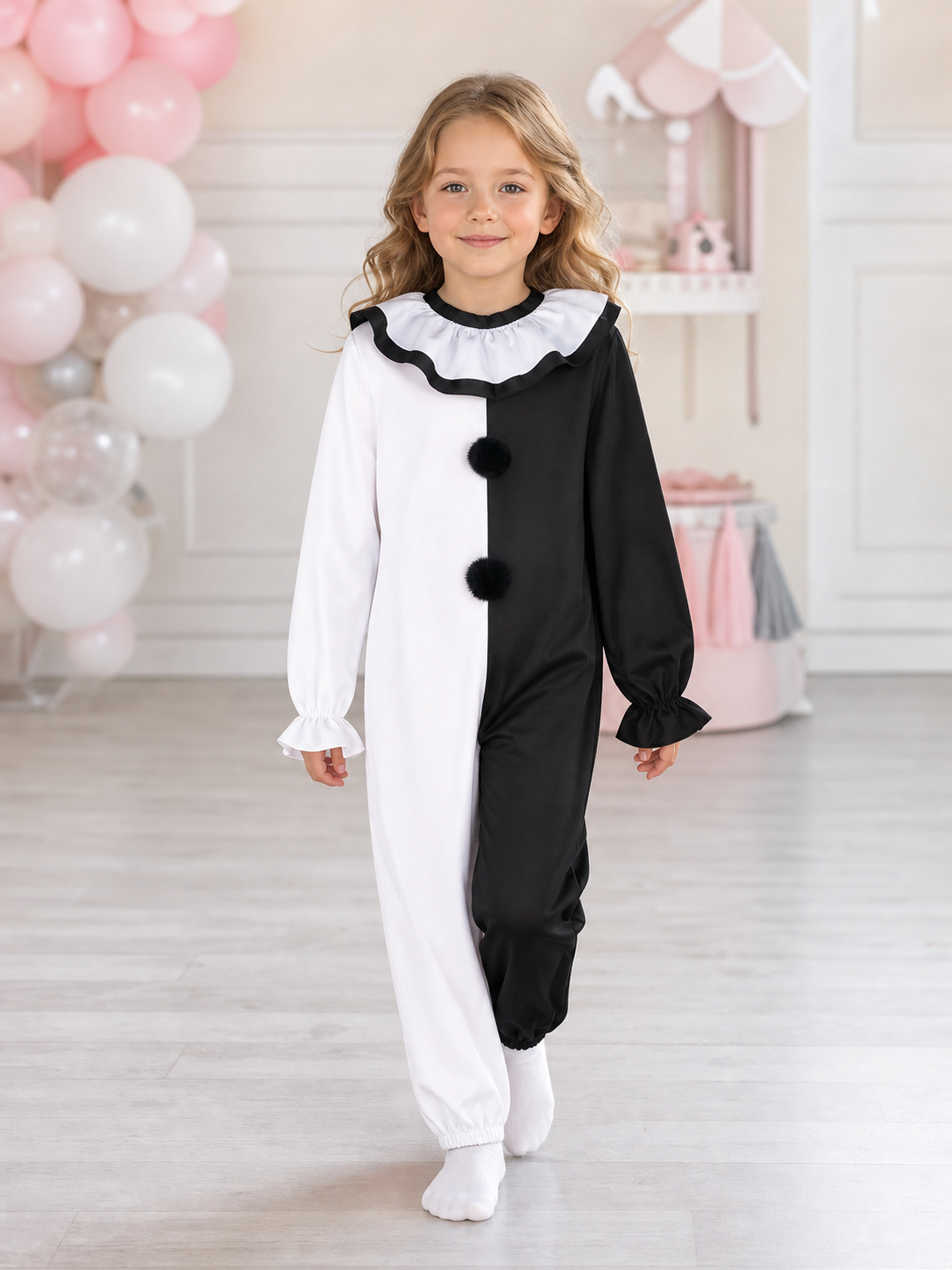Black and White Clown Jumpsuit Costume for Halloween