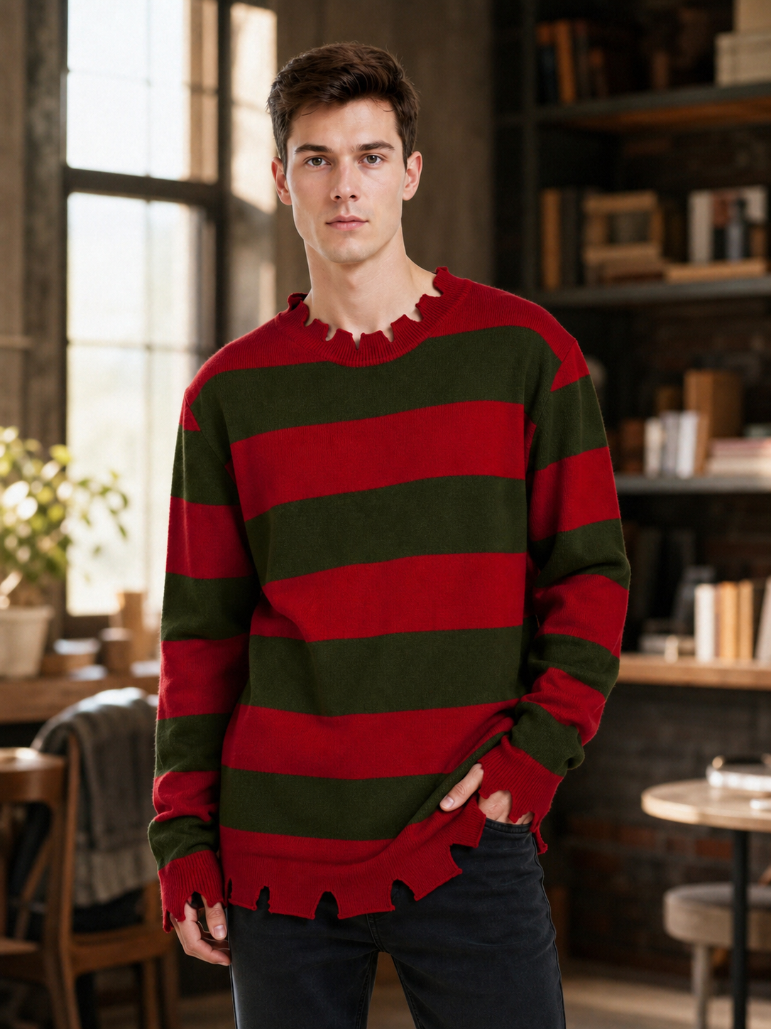 Striped Horror-Style Sweater for Costume Parties