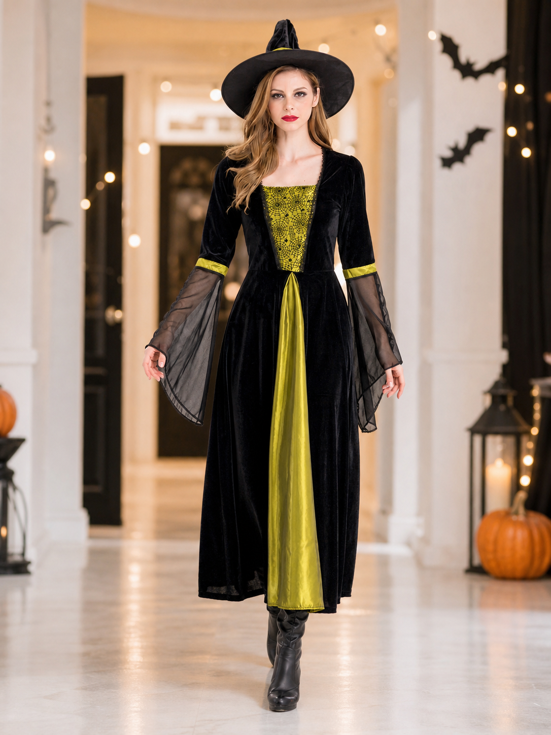 Witch Costume with Hat and Long Dress