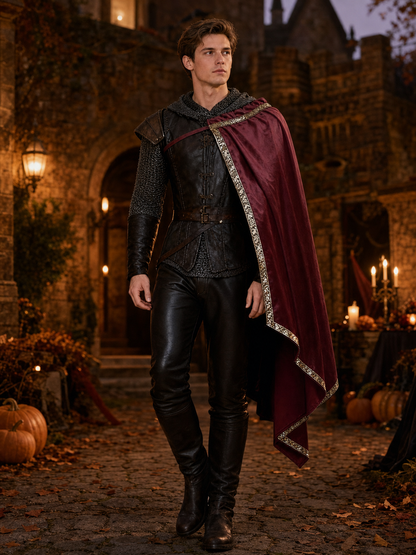 Burgundy velvet-look hooded costume cape product view 29